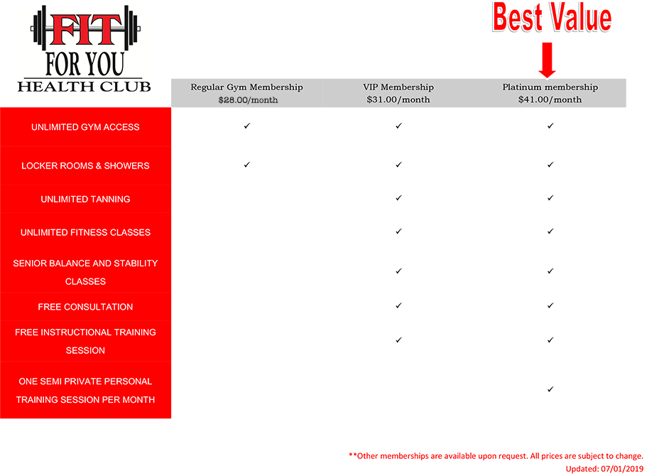 Fit for You Health Club - Membership Pricing Fit for You Health Club - Membership Pricing